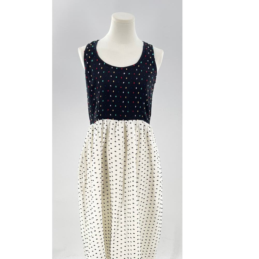Ace & Jig Navy White Clip Dot Colorblock Sleeveless Cotton Dress Midi Small